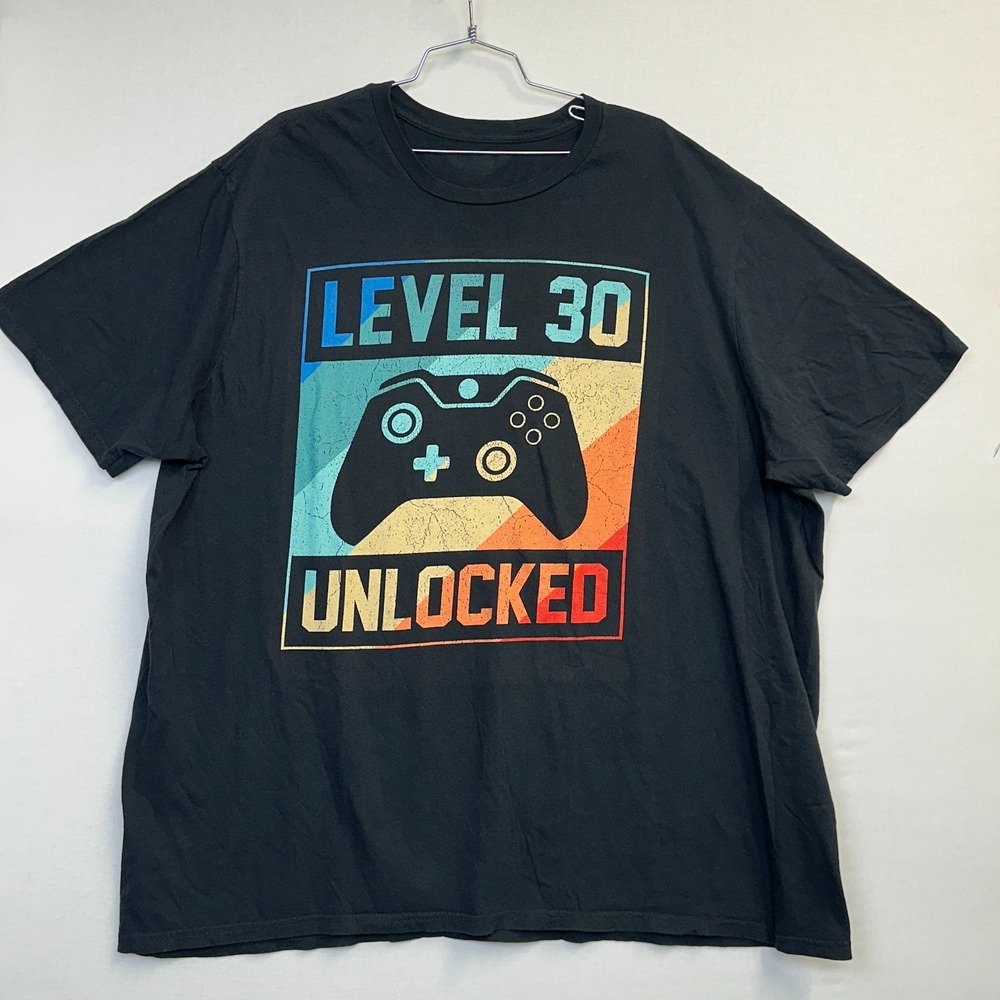 Level 30 Unlocked Gaming Graphic T-Shirt Black Men's Size‎ 3XLT